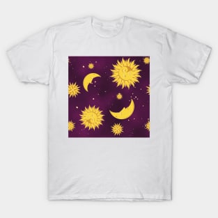 Sun moon stars purple pattern aesthetic witchcore whimsigothic retro T-Shirt